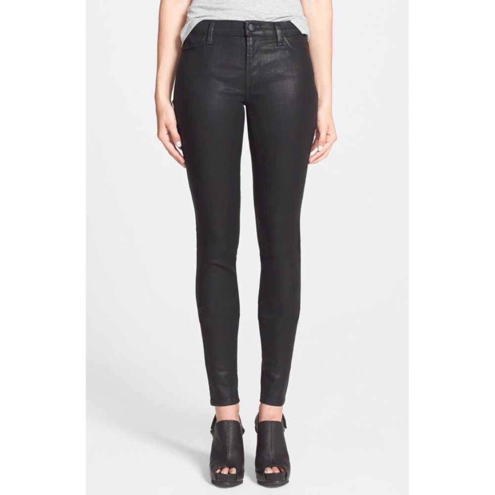 J Brand mid-rise super skinny jeans leather look